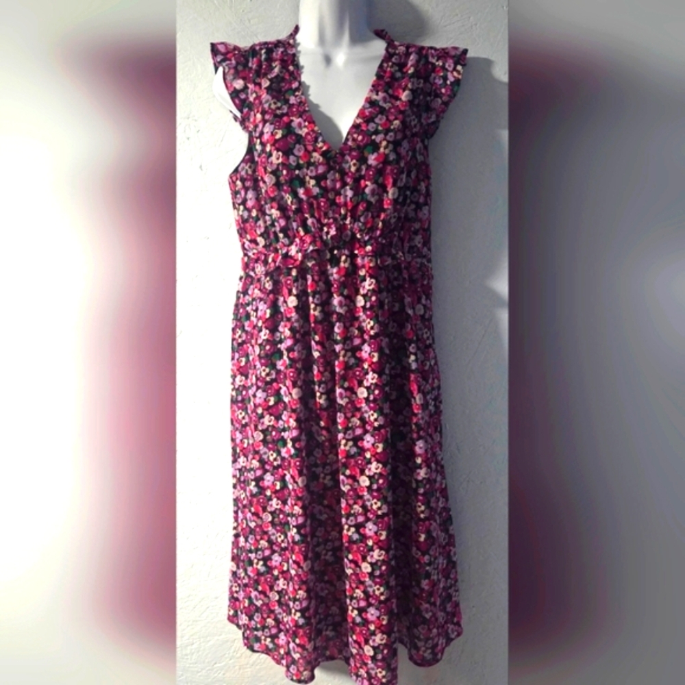 J. Crew Pink Floral Frilly V-Neck Dress - Size 8